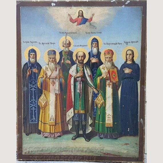 Старинная икона "Избранные святые". Конец XIX - начало XX века.