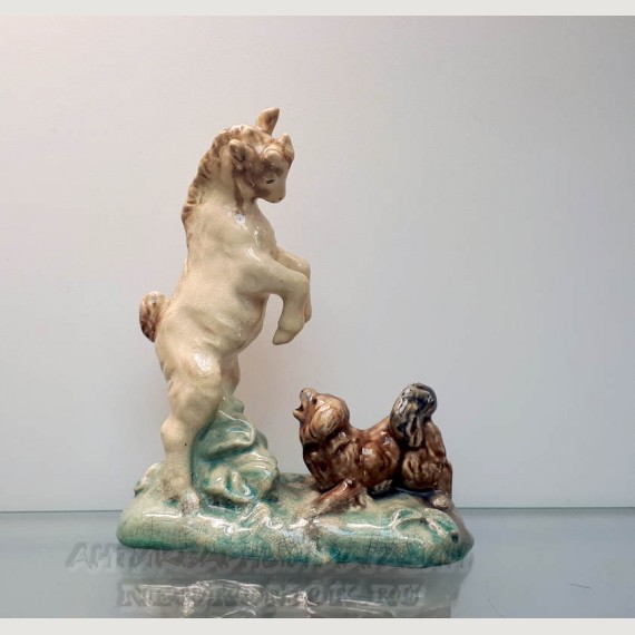 Скульптура "Козлик с собачкой" Гжель. Автор Морозова Е.Г.